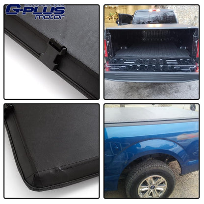 G-PLUS Soft Quad Fold Truck Bed Tonneau Cover Folding Bed Covers Compatible with Ford F150 2015-2020 8' Long Bed (96")