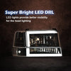 G-PLUS LED DRL Headlights, Compatible with 1992-1996 Ford Bronco F150 F250 F350,Fits Models with Halogen Headlights Only,Bumper Headlamp, Smoky lens Black Housing Amber Reflector