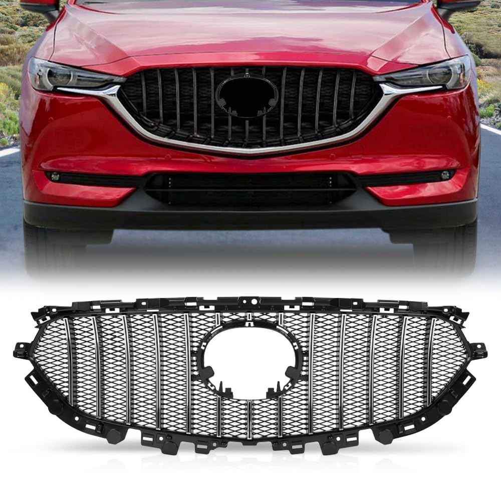 G-PLUS Front Upper Grille Grill Vent Trim Bar Compatible with Mazda CX-5 CX5 2017 2018 2019 2020 2021 ABS Black Mesh