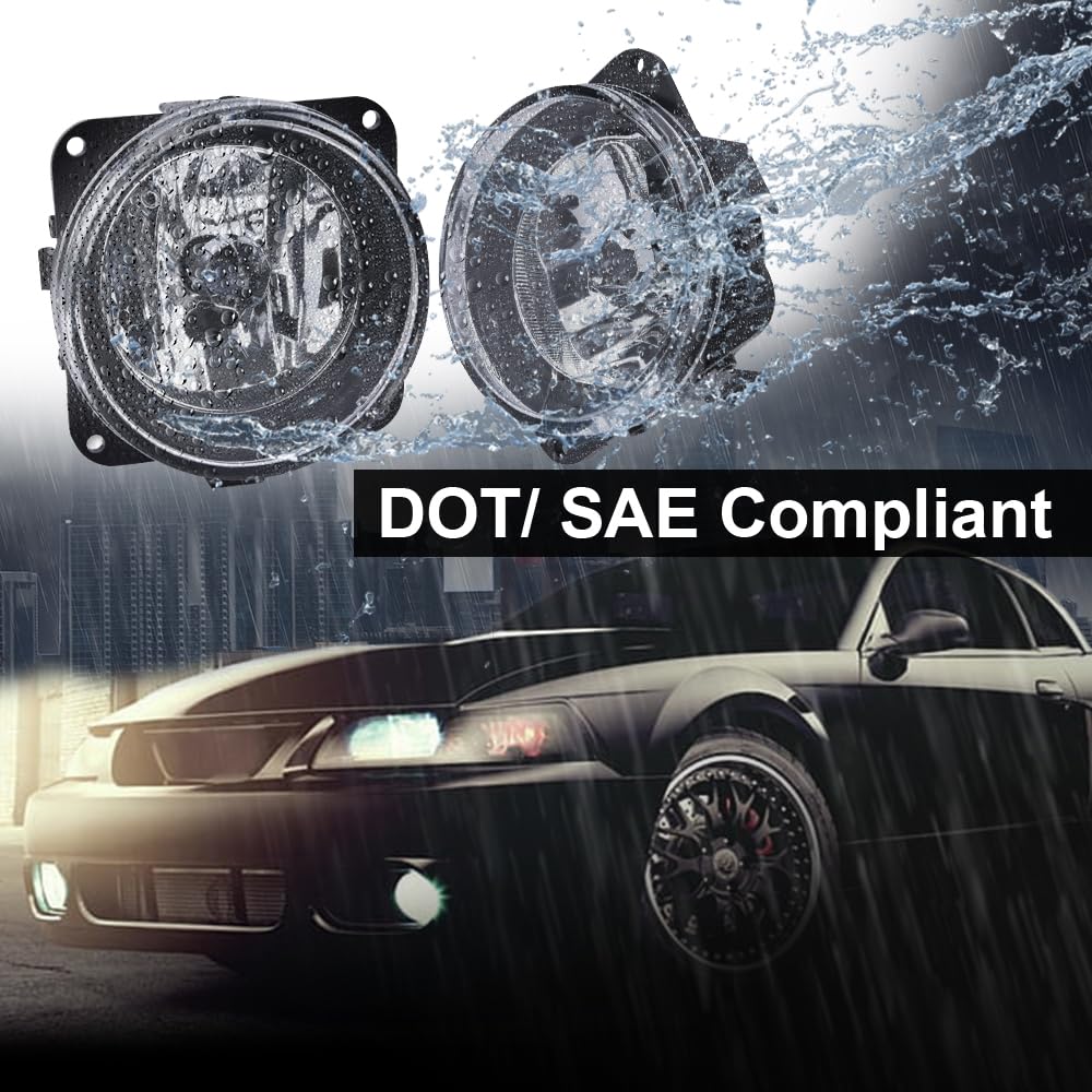 Fog Lights Clear Lens Front Driving Light Assembly Compatible with Ford Mustang Cobra 03-04/Focus(SVT Models Only) 02-04/Escape 05-07 for Lincoln LS 2002