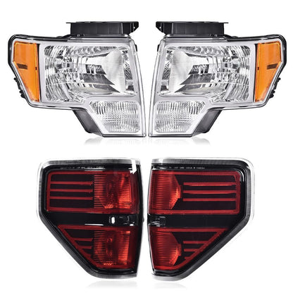 G-PLUS Headlights Assembly & Rear Tail Lights Compatible with 2009-2014 Ford F150 Not Fit LED Style DL3Z13008EB, DL3Z13008EC Bumper Headlamps & Tail Lamps Black