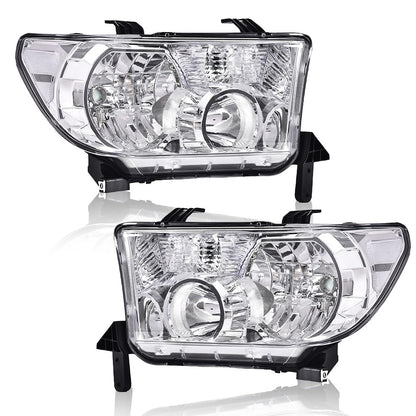 G-PLUS Headlights Compatible with Toyota Tundra 2007-2013/Compatible with Toyota Sequoia 2008-2017 Headlamps Pair Halogen Clear Lens Chrome Housing Clear Reflector,faros delanteros