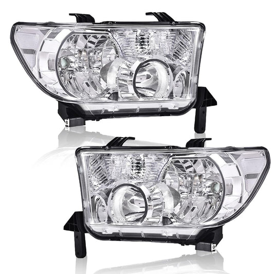G-PLUS Headlights Compatible with Toyota Tundra 2007-2013/Compatible with Toyota Sequoia 2008-2017 Headlamps Pair Halogen Clear Lens Chrome Housing Clear Reflector,faros delanteros