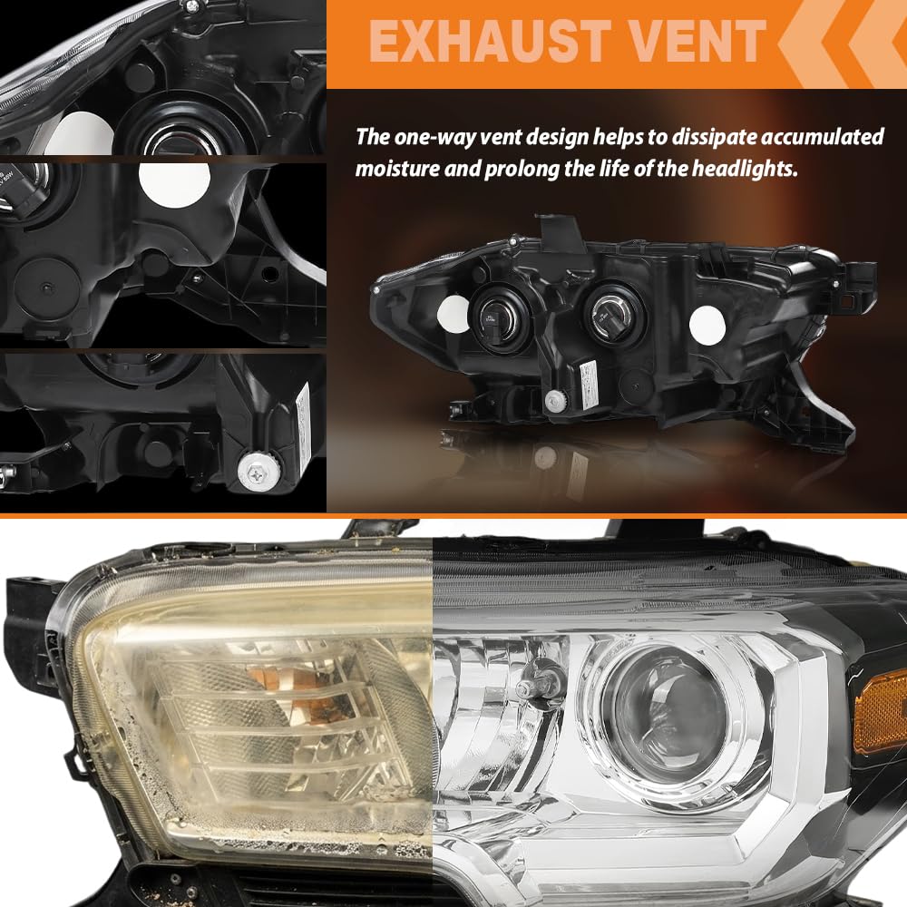 G-PLUS Headlight Assembly Left and Right Side w/o LED Daytime Running Light Compatible with Toyota Tacoma SR5 Crew Cab/Extend Cab Pickup 2019-2023 2PCS White and Black