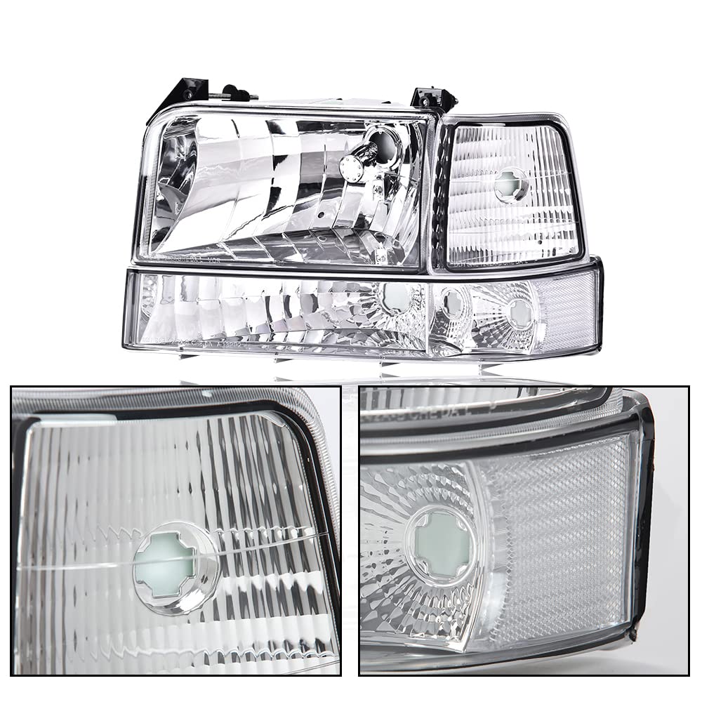 G-PLUS Headlights Fit 1992-1996 Bronco/1992-1996 Ford F150 F250 F350 Super Duty,97 9th Old Body Style Headlamps w/Corner Signal Clear Lens Chrome Housing Clear Reflector,faros delanteros