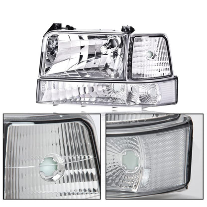 G-PLUS Headlights Fit 1992-1996 Bronco/1992-1996 Ford F150 F250 F350 Super Duty,97 9th Old Body Style Headlamps w/Corner Signal Clear Lens Chrome Housing Clear Reflector,faros delanteros