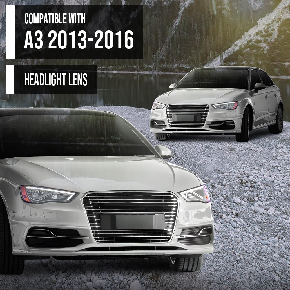 G-PLUS Headlight Lens Cover Compatible with Audi A3 2013-2016 8V0941003, 8V0941004 Left & Right Pair Front Headlamp Lens Cover Clear
