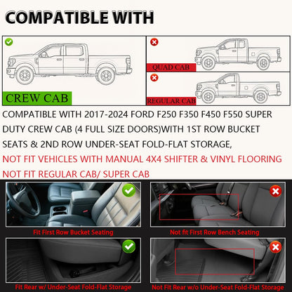 G-PLUS Floor Mats Fit For Ford F250 F350 F450 F550 Super Duty Crew Cab 2017-2024 with Under Seat Storage, All Weather TPE Custom Fit Heavy Duty Floor Liners 1st & 2nd Row Truck Mats Accessories, Black