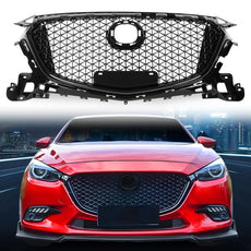 G-PLUS Front Bumper Upper Grille Compatible with Mazda 3 Axela 2017-2018 Honeycomb Black