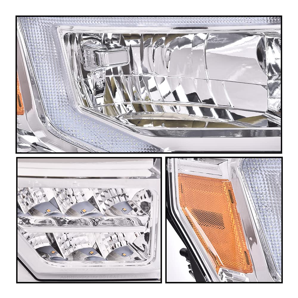 G-PLUS Headlights Assemblies LED Tube Compatible with Ford F150 2009-2014 Headlamps Driver Side & Passenger Side Clear Lens Chrome Housing Amber Reflector,faros delanteros
