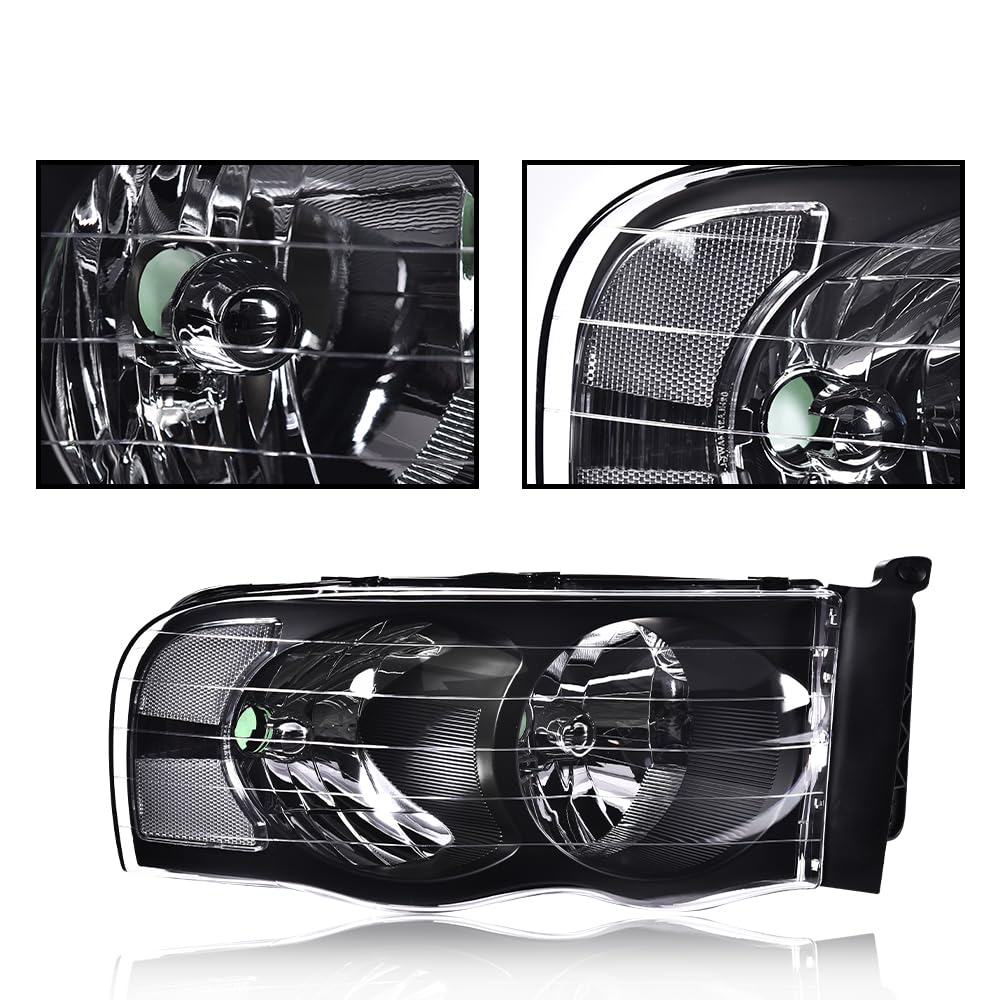 G-PLUS Headlights Assembly Compatible with Dodge Ram 1500 2002-2005/Compatible with Dodge Ram 2500 3500 2003-2005 Headlamps Pair Clear Lens Black Housing Clear Reflector,faros delanteros