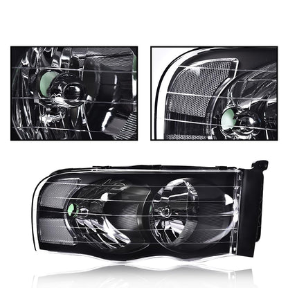 G-PLUS Headlights Assembly Compatible with Dodge Ram 1500 2002-2005/Compatible with Dodge Ram 2500 3500 2003-2005 Headlamps Pair Clear Lens Black Housing Clear Reflector,faros delanteros
