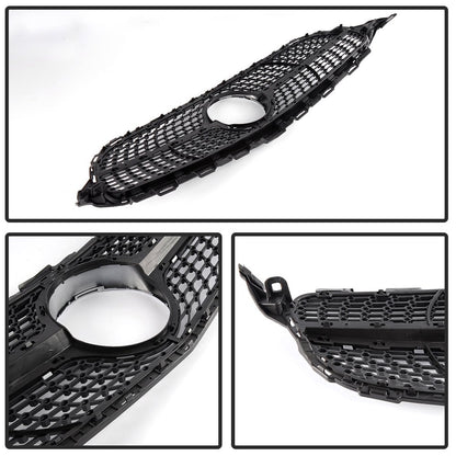 Front Diamond Style Grille Grill Trim Shell Compatible with W205 C Class C250 C300 C400 C450 AMG Sport 2015 2016 2017 2018 Without Camera