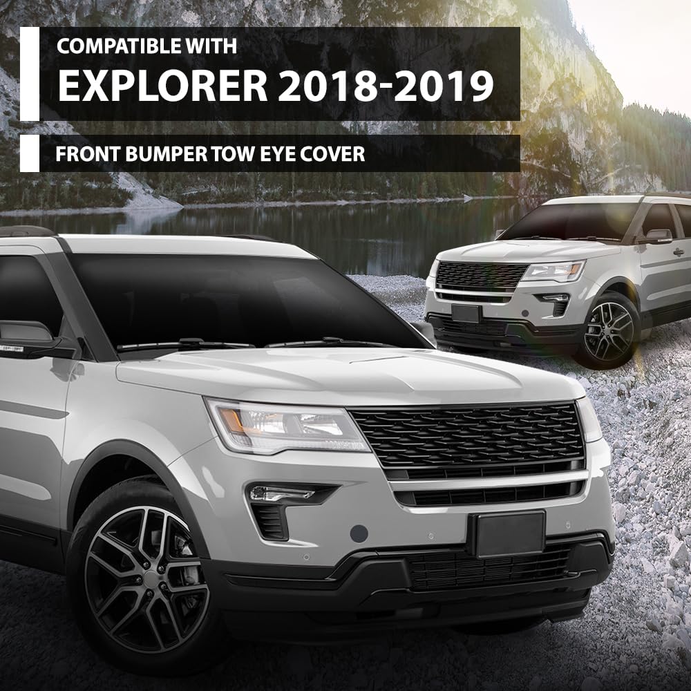 G-PLUS Front Bumper Tow Hook Eye Cover Cap Compatible with Ford Explorer (submodel: Base, Limited, Platinum, Sport, XLT) 2018-2019 JB5Z17A900AB, FO1029104 Black PP