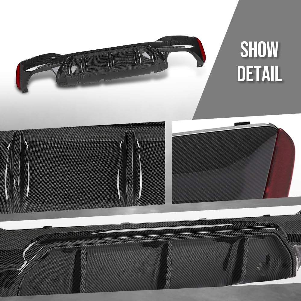 G-PLUS Rear Diffuser Compatible with BMW G30 5 Series 2017 2018 2019 2020 2021 2022 2023 Only Fit Models with M Sport Bumper Carbon Fiber Black