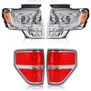 G-PLUS LED Left + Right Side Tube Dual Projector Headlights & Tail Lights Compatible with 2009-2014 Ford F150 (Clear Lens Chrome Housing Headlights + Tail Lights)
