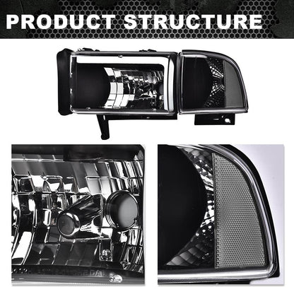 G-PLUS DRL LED Headlights Assembly Fit Dodge Ram 1500 1994-2001,Fit Dodge Ram 2500 3500 1994-2002(Not for Ram Sport) Headlamps w/o Bulbs Clear Lens Black Housing Clear Reflector