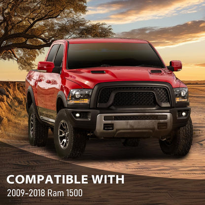 G-PLUS Fender Flares Compatible with Dodge Ram 1500 2009-2018 Not Fit R/T Models Injection Front Wheel Cover Protector Wheel Opening Molding Arch Trim 68054338AB, 68054339AB 4PCS Black