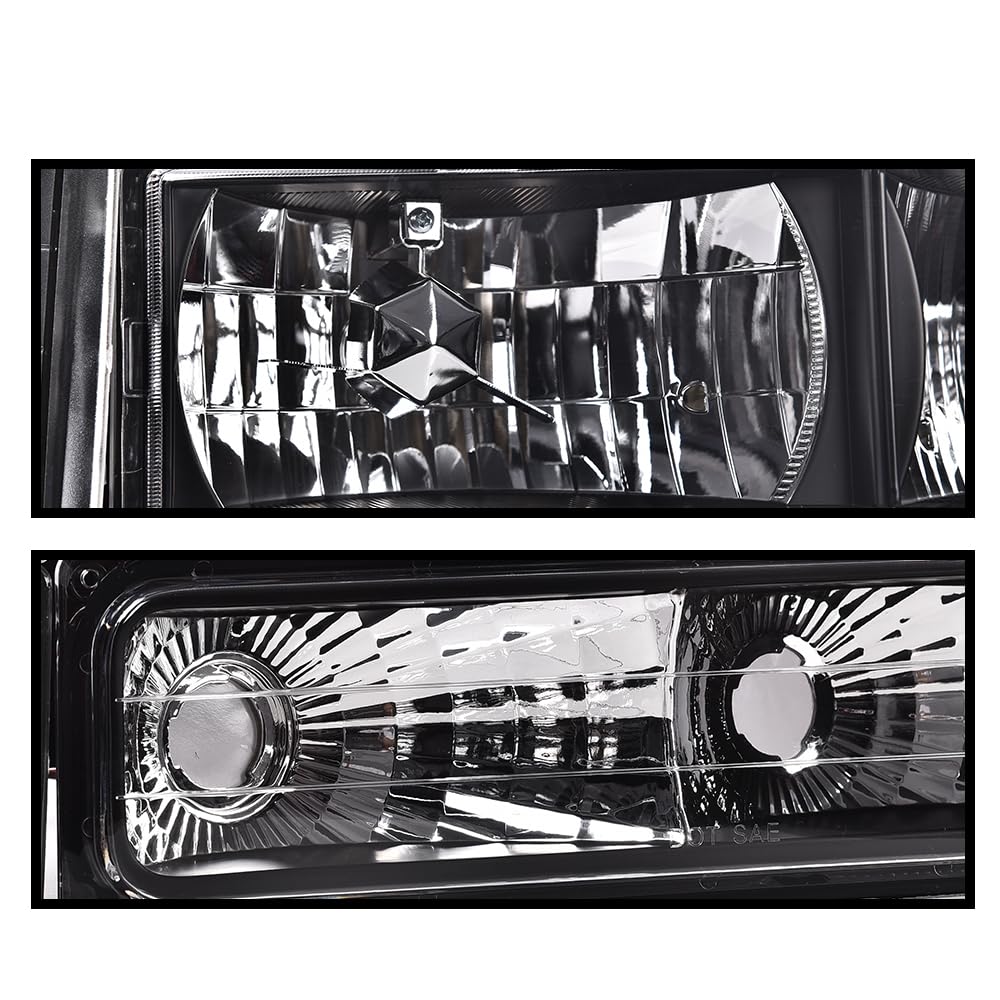 G-PLUS Headlights Assembly w/Bulbs Fit Chevy Suburban C1500 C2500 K1500 K2500 1994-1999, Fit GMC C2500 K2500 1994-2000, Left & Right Headlamps Assembly, Clear Lens Black Housing Amber Reflector