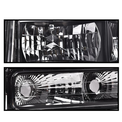 G-PLUS Headlights Assembly w/Bulbs Fit Chevy Suburban C1500 C2500 K1500 K2500 1994-1999, Fit GMC C2500 K2500 1994-2000, Left & Right Headlamps Assembly, Clear Lens Black Housing Amber Reflector