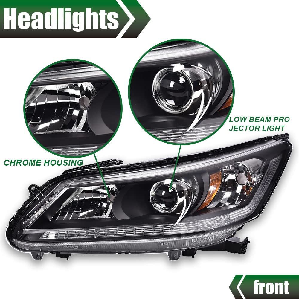 G-PLUS Headlights Compatible with 2013 2014 4-Door Sedan Honda Accord Factory Style Automotive Headlamps Assembly (Black Passenger & Driver Side(Left+Right)),faros delanteros