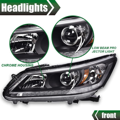 G-PLUS Headlights Compatible with 2013 2014 4-Door Sedan Honda Accord Factory Style Automotive Headlamps Assembly (Black Passenger & Driver Side(Left+Right)),faros delanteros