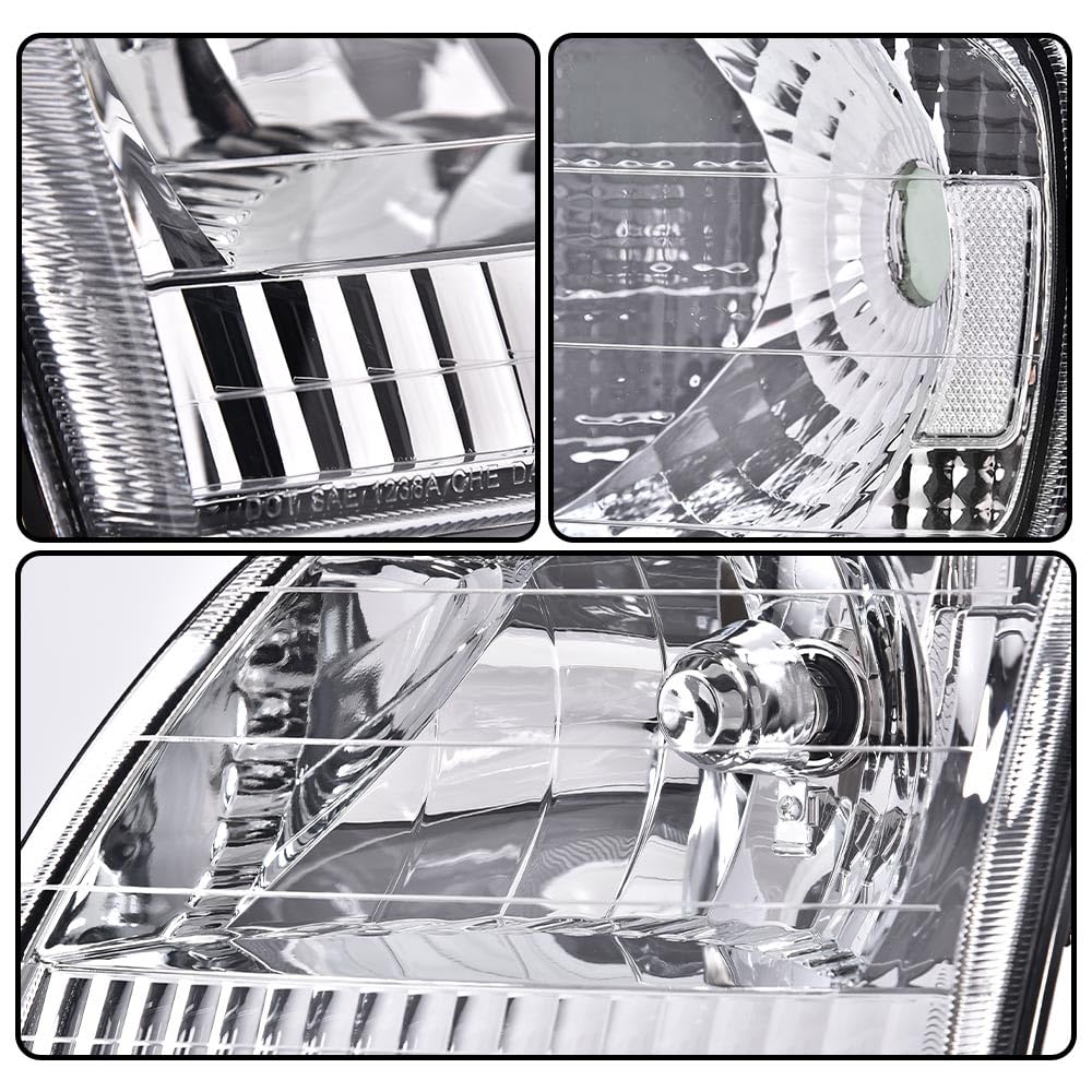 G-PLUS Headlights Assembly Fit Ford Expedition 1997-2002, Fit Ford F150 1998-2003 Left & Right Lamps Clear Lens Chrome HousingBumper Headlamps, faros delanteros