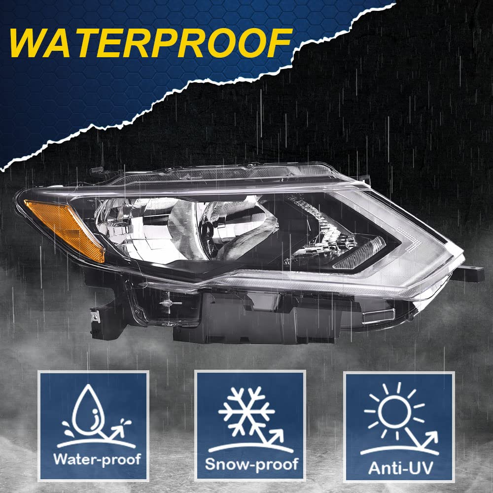 G-PLUS Headlights Assembly, Compatible with 2017 2018 2019 Nissan Rogue Right Bumper Headlamp, Clear Lens Chrome Housing Amber Reflector Bumper Headlamps
