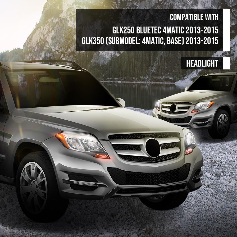 G-PLUS Headlight Set Left and Right Side Halogen Compatible with Benz GLK250 Bluetec 4Matic 2013 2014 2015, Fit Benz GLK350 (submodel: 4Matic, Base) 2013 2014 2015 2048204239, 2048204139 Black