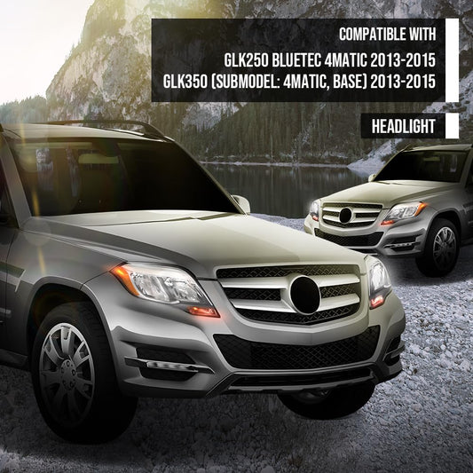 G-PLUS Halogen Headlight Passenger Side Right Compatible with Benz GLK250 Bluetec 4Matic 2013 2014 2015, Fit Benz GLK350 (submodel: 4Matic, Base) 2013-2015 2048204239, MB2503203 Black