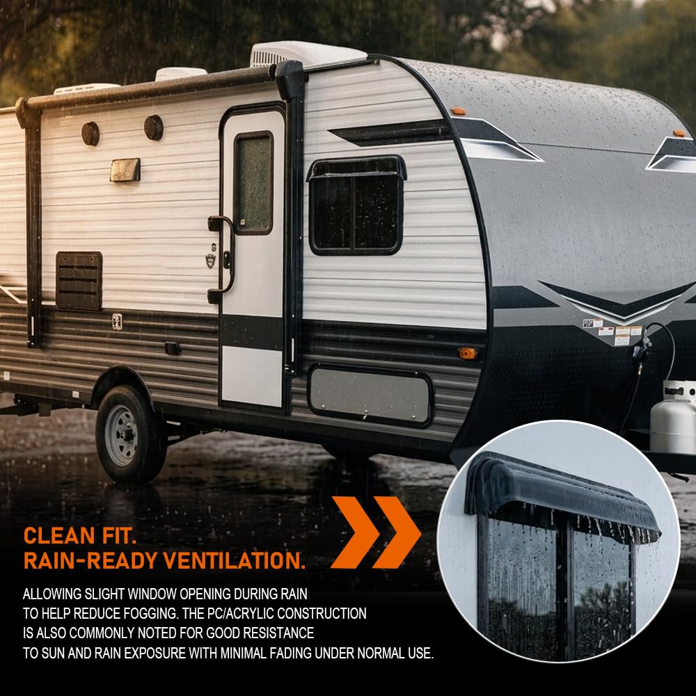 G-PLUS Window Deflector and Sun Visor Compatible with All Flat Sided Recreational Vehicle(12-17 Inch Wide Window) Impact-Resistant Smoky