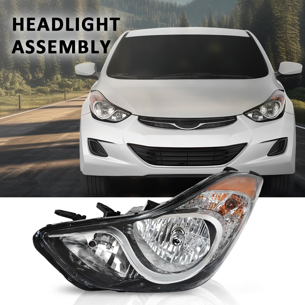 G-PLUS Headlight Compatible with Elantra Sedan 2011-2013 Clear Lens Chrome Housing Amber Reflector Left Side Bumper Headlamps,faros delanteros