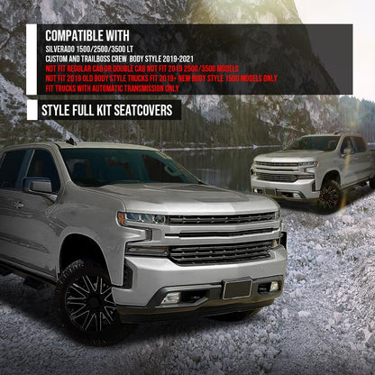 G-PLUS Seat Covers Full Kit Factory Style Compatible with Chevy Silverado 1500/2500/3500 LT, Custom and Trailboss Crew Cab New Body Style 2019 2020 2021 Black