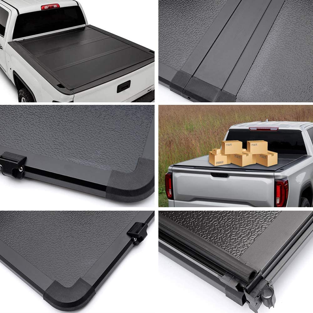 G-PLUS Black T3 Tri Fold Hard Top Truck Bed Tonneau Cover Compatible with Chevy Silverado/GMC Sierra 1500 2014-2018 | 5.8' Extra Short Bed | 2015 2016 2017