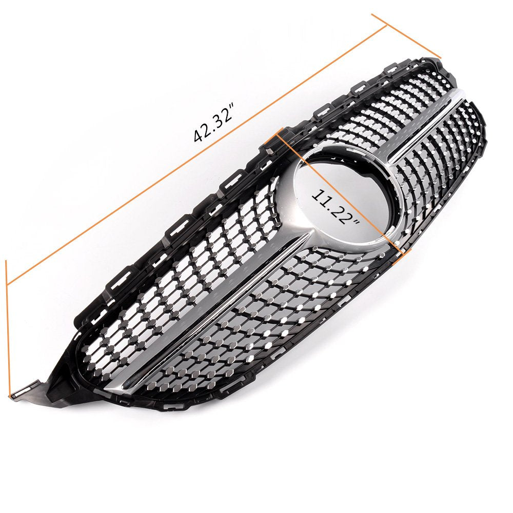Front Diamond Style Grille Grill Trim Shell Compatible with W205 C Class C250 C300 C400 C450 AMG Sport 2015 2016 2017 2018 Without Camera