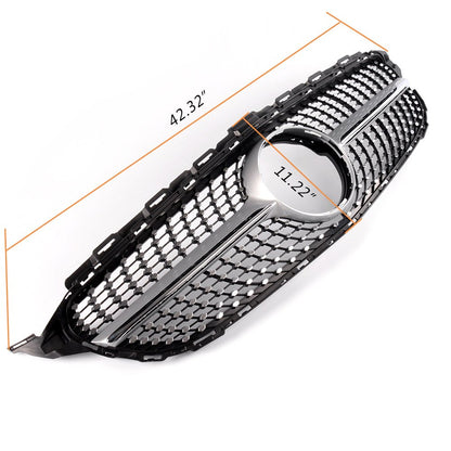 Front Diamond Style Grille Grill Trim Shell Compatible with W205 C Class C250 C300 C400 C450 AMG Sport 2015 2016 2017 2018 Without Camera