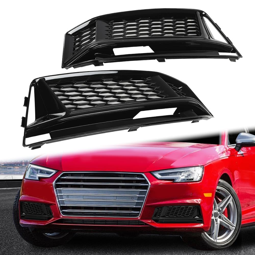 G-PLUS Front Bumper Fog Light Lamp Cover Grille Driver and Passenger Side Compatible with Audi A5 S-Line / S5 B8 RS5 2008-2012,NOT fit A5 Standard Bumper 8T0807682D 8T0807681B Honeycomb Style