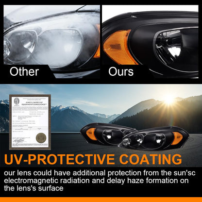 G-PLUS Headlights Assembly Fit Chevy Monte Carlo 2006 2007/Chevy Impala 2006-2013/Chevy Impala Limited 2014 2015 2016 Headlamps W/o Bulbs Clear Lens Black Housing Amber Reflector,faros delanteros