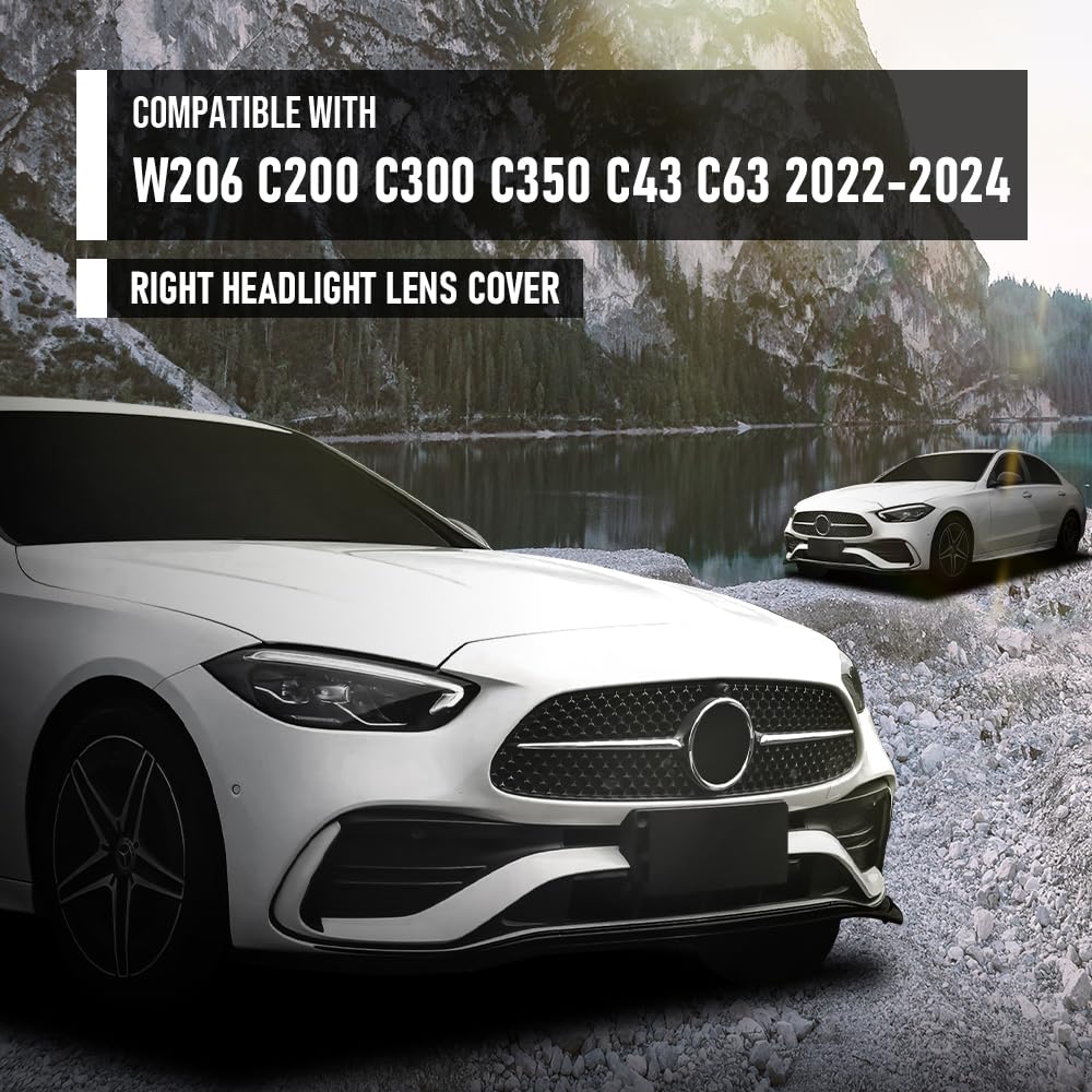 G-PLUS Headlight Lens Cover Compatible with Benz W206 C200 C300 C43 C63 2021 2022 2023 Right Side A2069063003 Front Headlamp Lens Cover Clear Lens