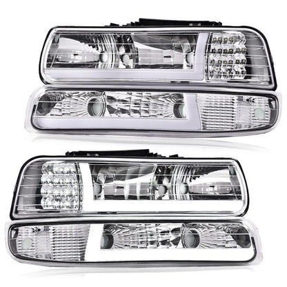 G-PLUS LED Headlights Assembly Fit Chevy Silverado 1999-2002,Fit Chevy Tahoe/Suburban 1500 2500 2000-2006,Headlamps Left & Right Clear Lens Chrome Housing Clear Reflector