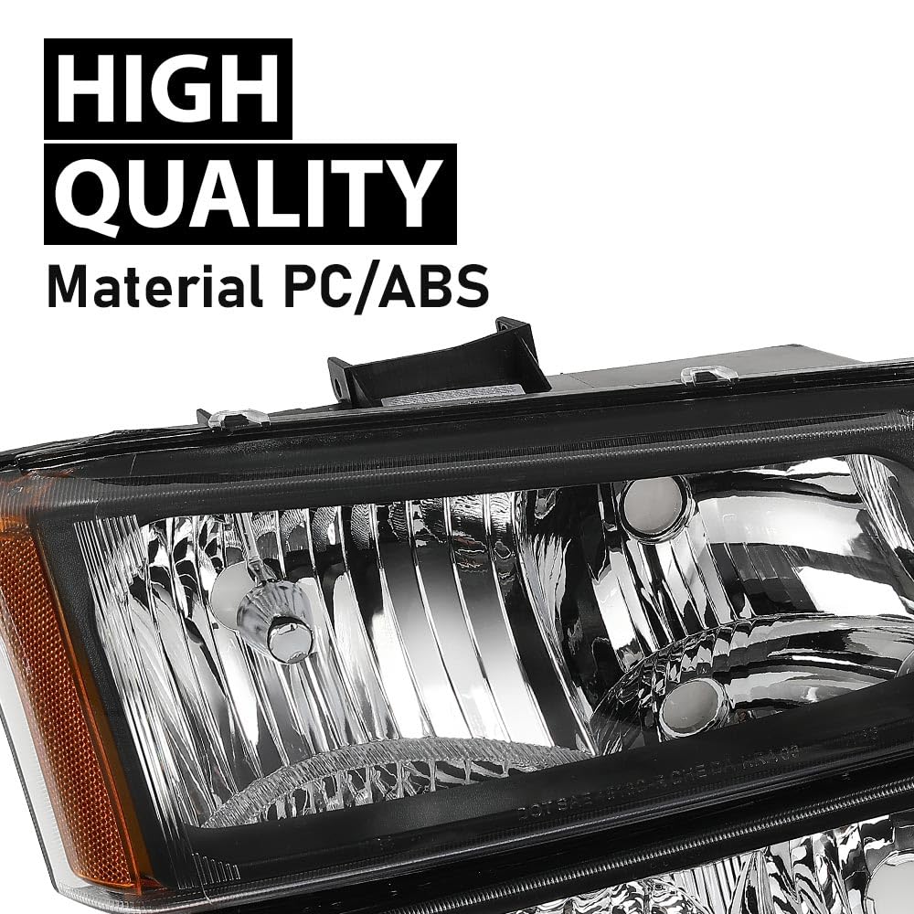 G-PLUS Headlights Compatible with Chevy Avalanche 1500 2500/Fit Chevy Silverado 1500 2500 HD 3500 2003-2006,Clear Lens Black Housing Amber ReflectorBumper Headlamps,faros delanteros