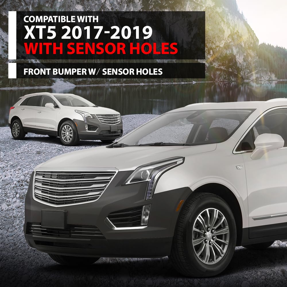 G-PLUS Front Upper Bumper Cover W/Sensor Holes Compatible with Cadillac XT5 2017-2019 With Sensor Holes GM1000A14 Black