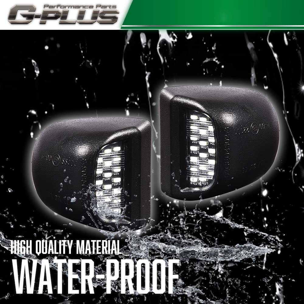 G-PLUS LED License Plate Light Compatible With 99-13 GMC Sierra 1500 2500HD 3500HD,Tag Lamp A Pair Replacement (Clear Lens)