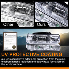 G-PLUS Headlights Assembly for Chevy Silverado Suburban Tahoe 1999-2006 Chrome Housing Close-up View