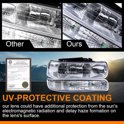 G-PLUS Headlights Compatible with Chevy Silverado 1999 2000 2001 2002,Fit Suburban/Tahoe 2000-2006 Bumper Headlamps, Clear Lens Chrome Housing Clear Reflector Left & Right Side,faros delanteros