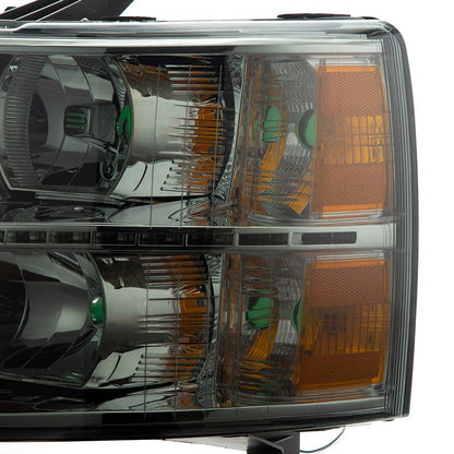 G-PLUS LED DRL Headlights, Fit 2007-2013 Chevy Silverado 1500/Fit 2007-2014 Chevy Silverado 2500 3500 & HD Models Bumper Headlamps, Smoky Lens Chrome Housing Amber Reflector,faros delanteros