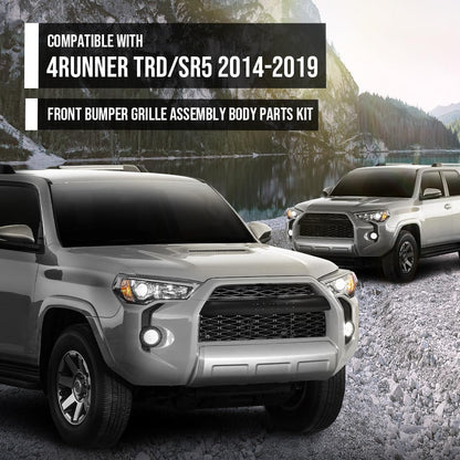 G-PLUS Front Bumper Grille Assembly Body Parts Kit Compatible with Toyota 4Runner TRD / SR5 2014-2019 TO2509104, TO1036148 Black