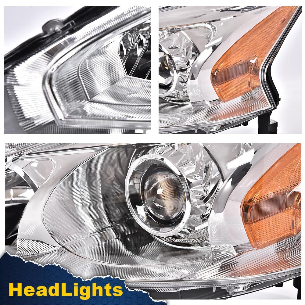 G-PLUS Headlights Compatible With 2013 2014 2015 Nissan Altima 4-Door Sedan Factory Style Automotive Halogen Model Headlamps (Clear Lens Chrome Housing Amber Reflector),faros delanteros