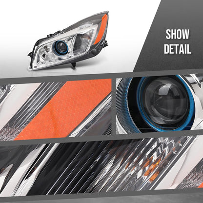 G-PLUS LED Left Side Headlight Assembly Front Headlamp Compatible with Buick Regal 2009-2012 20990313, 22934025 Clear Lens Black Housing Amber Reflector