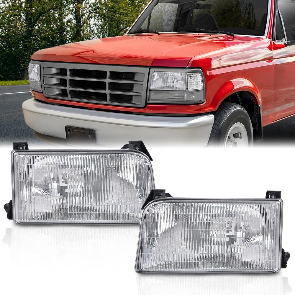 G-PLUS Headlights Assembly,Fit 1992-1996 Ford Bronco F150 F250 F53 F59/Fit 1992-1997 Ford F Super Duty & 1997 Ford F250 HD,Front Headlamps Left&Right W/o Bulbs,faros delanteros